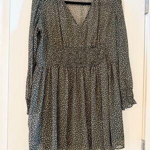 Zara Black olive green Dress with White Polka Dot Print